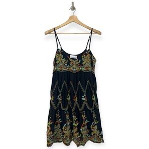 Urban Outfitters Jamie Embroidered Black Babydoll Dress Size Medium M